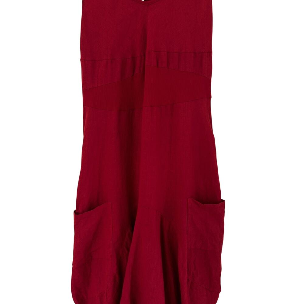 Inizio Magic Linen Dress XL Red Bubble Hem Lagenlook Sleeveless Italy Pockets - Picture 8 of 10